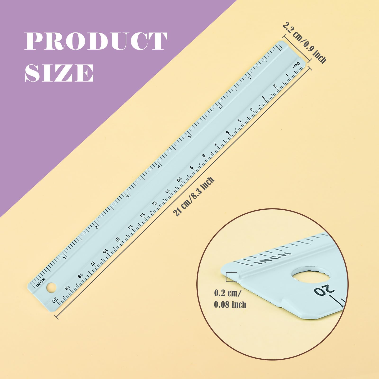 BAYTORY 8 Pcs Metal Rulers, Bulk Morandi Color Ruler, 20 cm/8 inch Aluminum Ruler for School Home Office (20 cm/8 inch) - Image 2