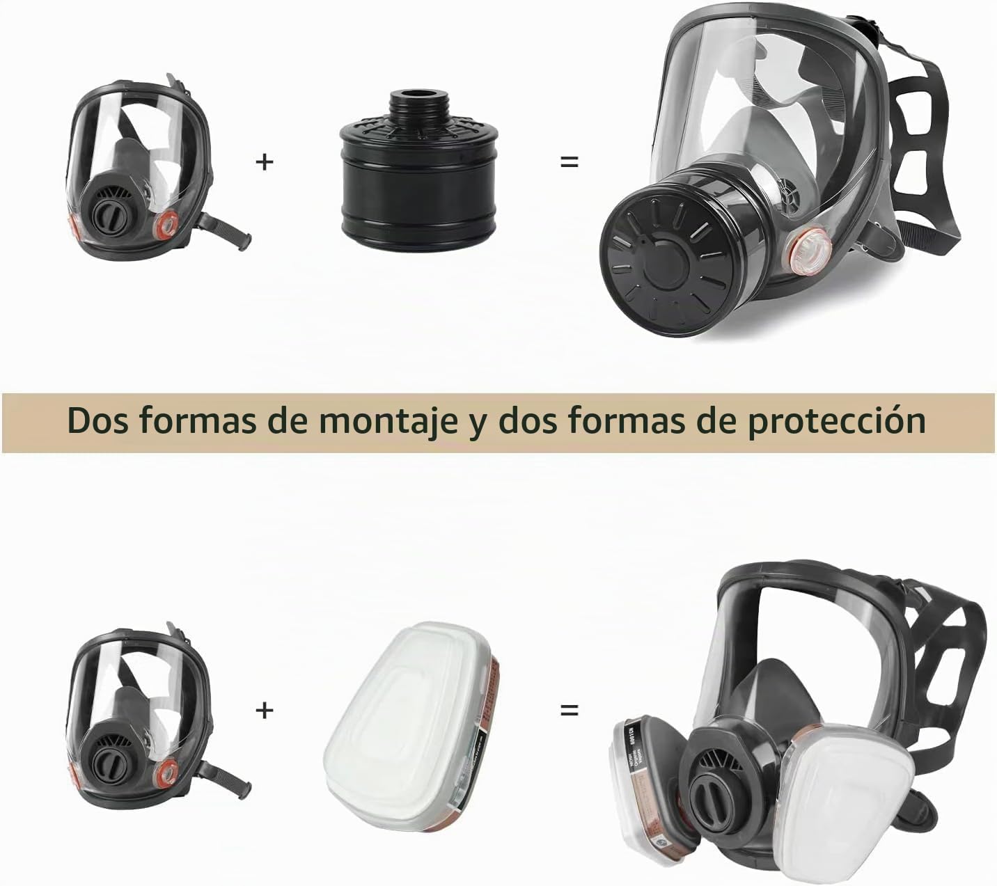 ALNUY Máscara de gas de cara completa, máscara de gas de supervivencia nuclear y química con filtro de carbón activado de 40 mm, máscara respiradora reutilizable para gases, vapores, polvo, productos
