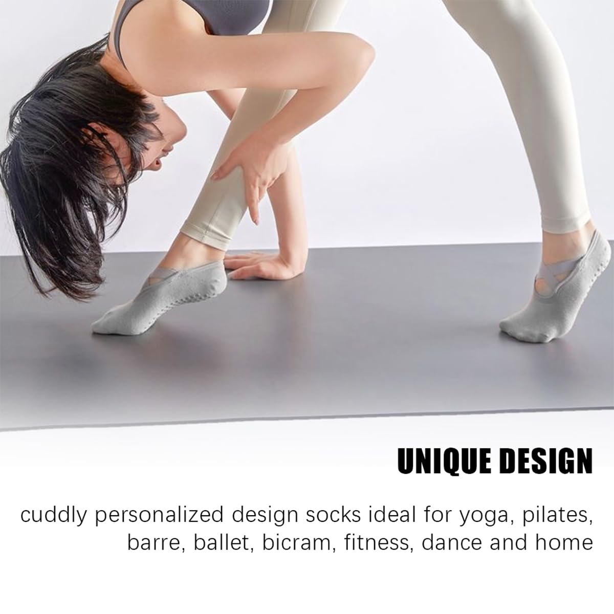 Calzini Yoga Antiscivolo Donna - 2 Paia Con Suola In Silicone, Per Pilates, Danza, Taglia EU 35-40, Nero/Grigio - Foto 2