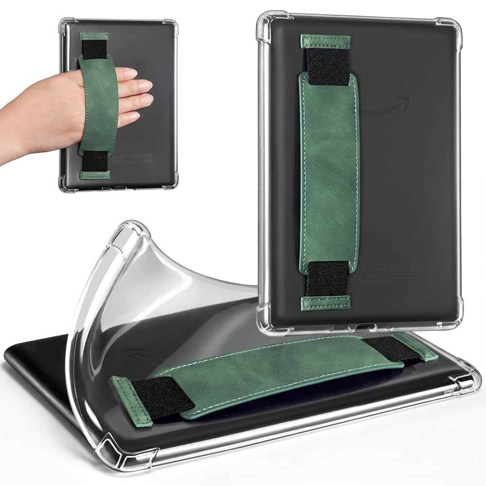 Clear Case for 6" E-Reader 2024 and 2022 (11th Generation) with Elastic Hand Strap - Ultra-Slim Soft TPU Transparent Cover, Lightweight & Durable Protection,Emerald