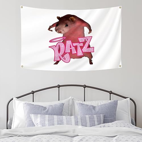 Miniatura 4 de Ratz - Bandera de ratón rosa de 3 x 5 pies, divertido tapiz para dormitorio universitario, habitación, decoración de cueva, bandera de pared