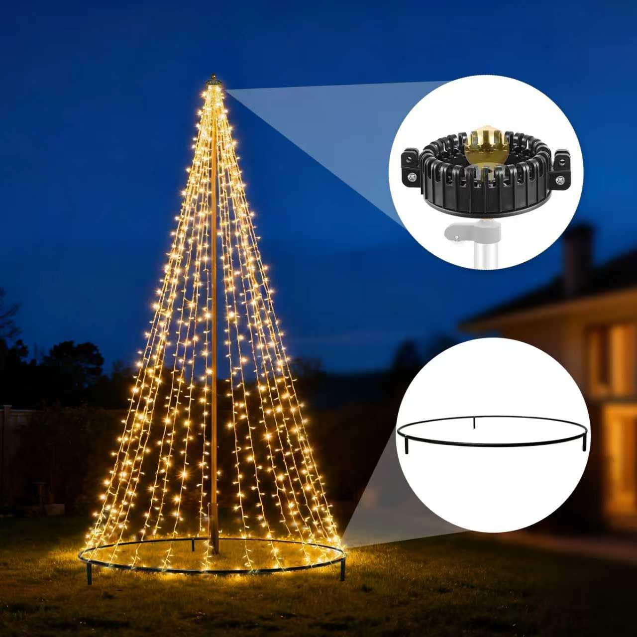 Flag Pole Christmas Tree Kit, Include Flag Pole Mega Topper Light Hook, Heavy-Duty Metal Hoop, Telescoping Flagpole Tree Light Hanging Set for Xmas Outdoor Patio Yard, Not Include Lights