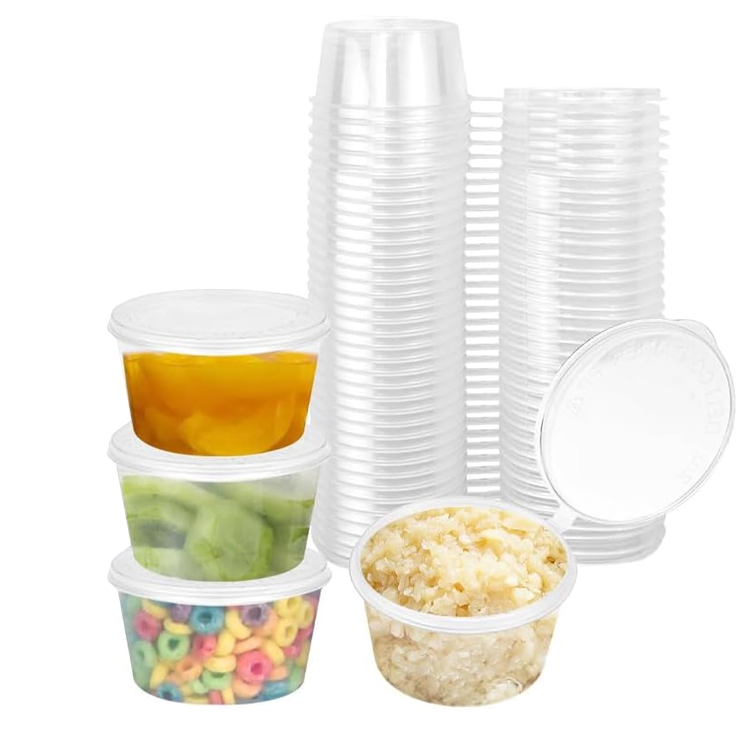 ECONX 1000 X 2oz Hinged Sauce Pots Round Plastic Containers with Lids - BPA-Free, Leakproof Reusable Deli Portion Pots With Lids For Dips, Chutney, Sauces, Ketchup, Takeaways, Restaurant