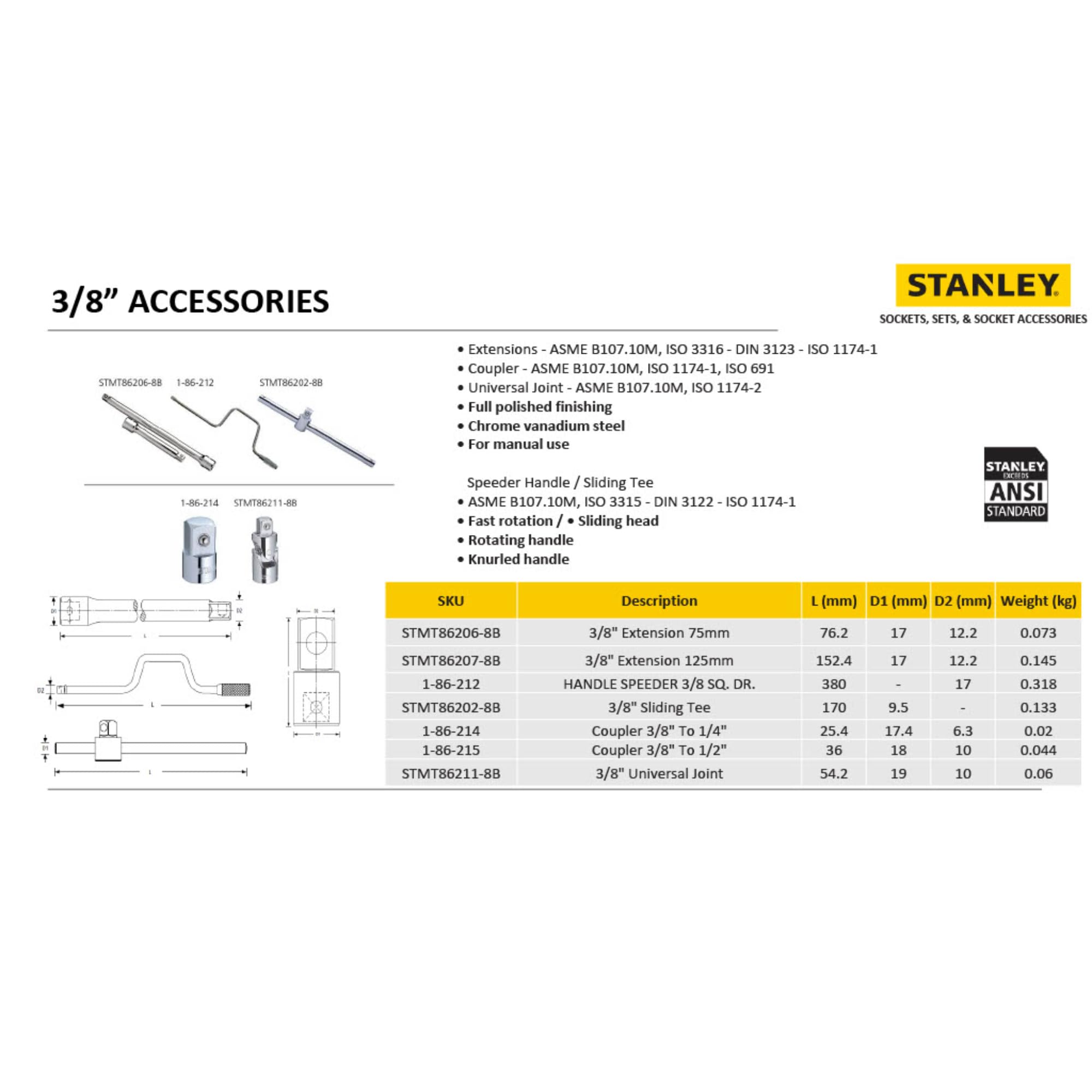 STANLEY 1-86-214 3/8-inch F*1/4" SQ. DR.M Adapter (Yellow & Black) 3