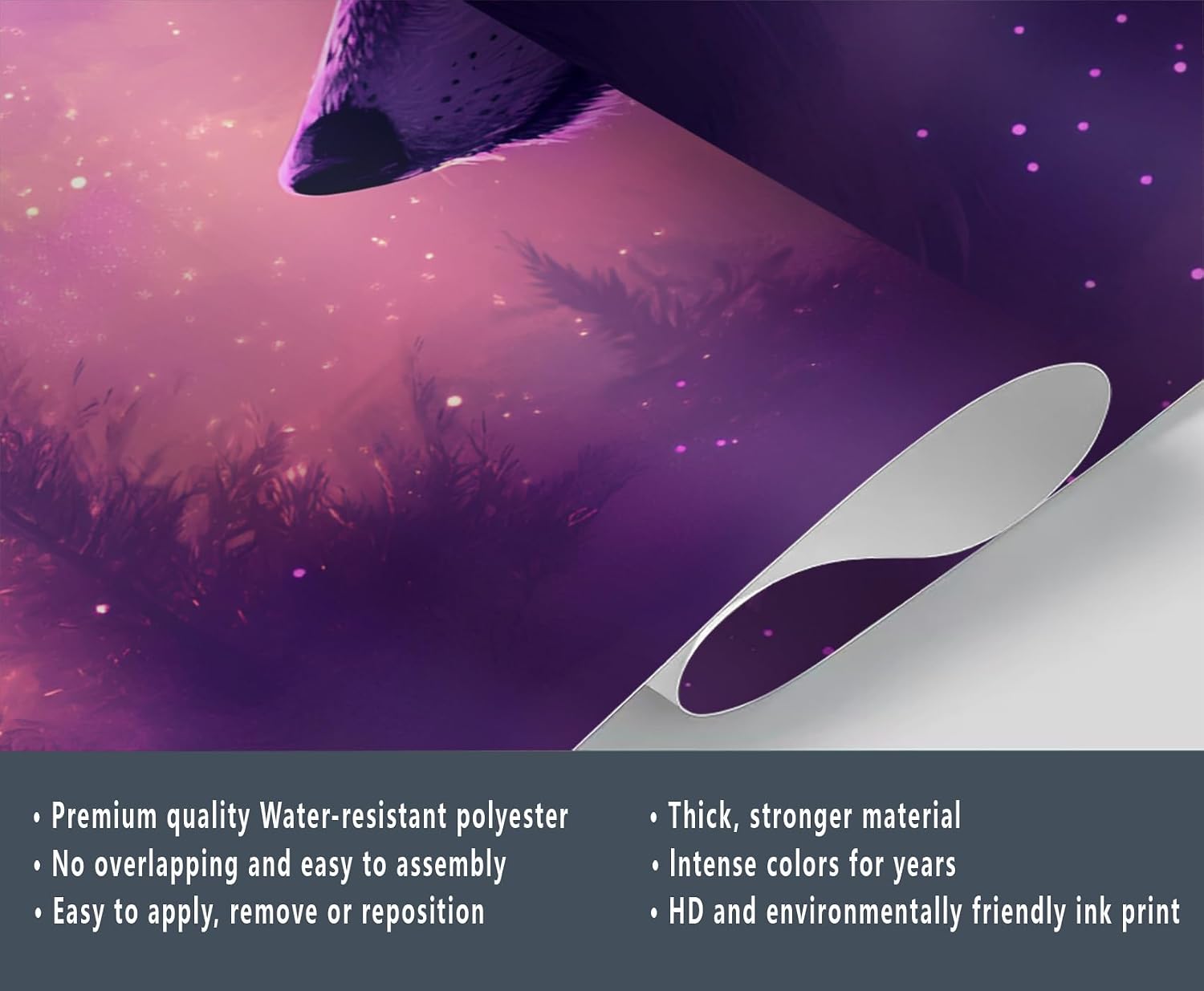 Purple Wallpaper, Wolf Wall Mural, Animals Murals Wallpaper for Living Room Hotel Apartment - 103" x 69" (Not Peel and Stick)