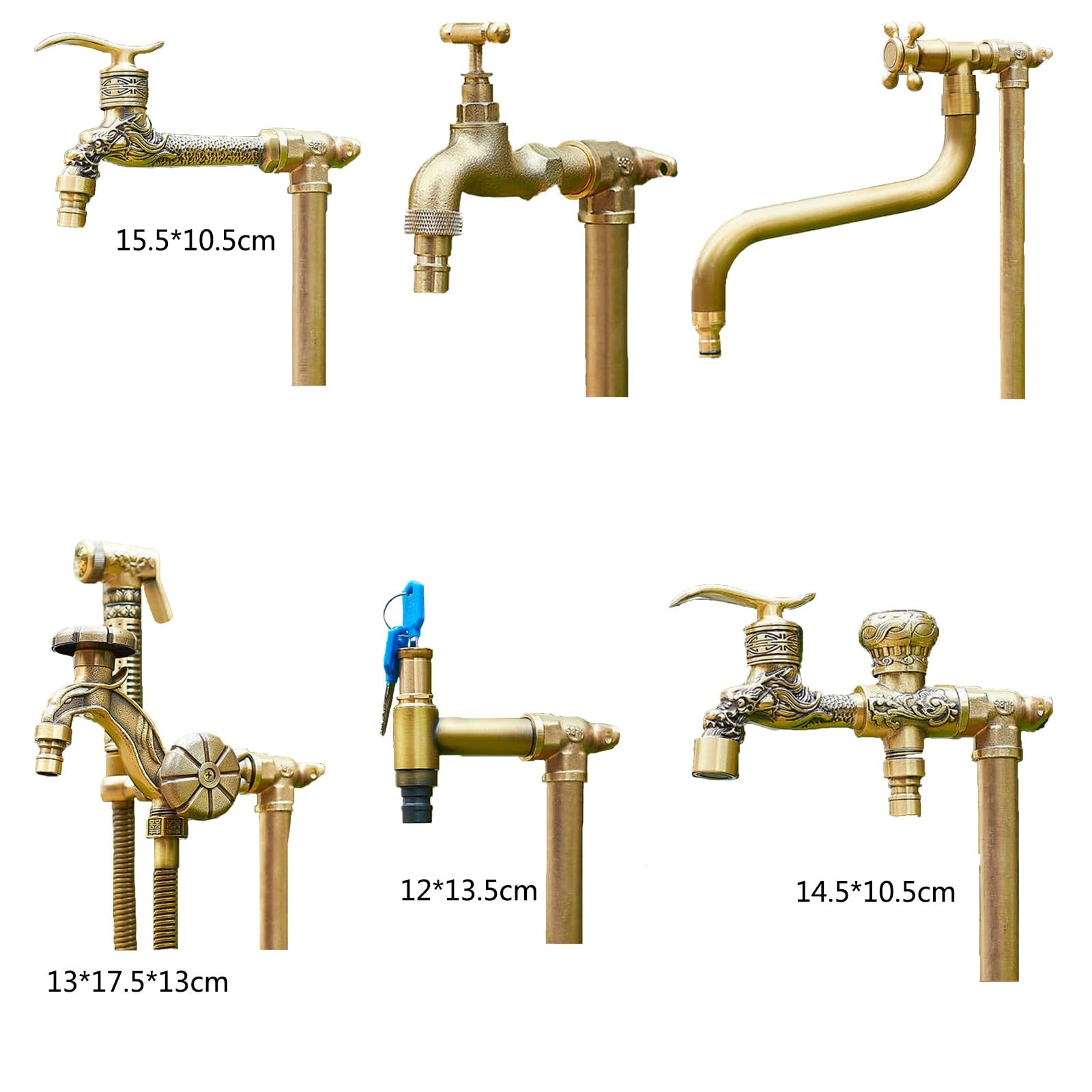 Columna De Agua Vertical para Jardín con Doble Grifo - Totalmente De Cobre, Montaje En Suelo, Grifo Exterior Resistente A Las Heladas para Patio, Jardín Y Terraza, Diseño Dura，E 40cm/15.7in