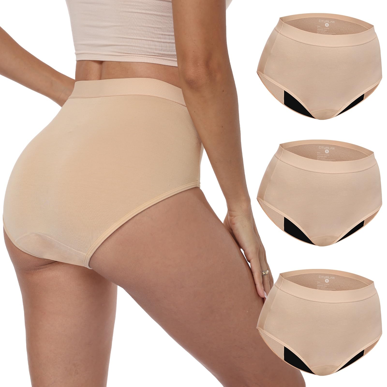 Inkontinenzunterwäsche für Damen, Saugfähigkeit 70ml, auslaufsicher waschbar Inkontinenz-Slip Periodenunterwäsche, Bambus-Slips für Damen nach der Geburt und in den Wechseljahren