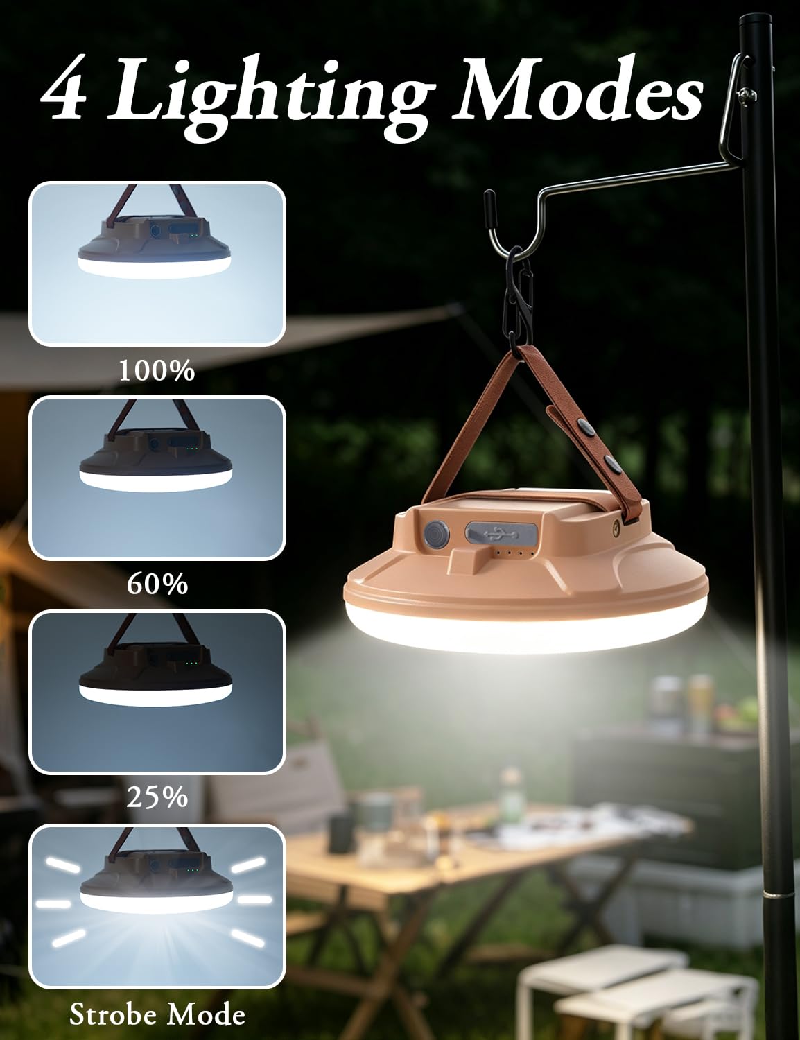 CREATE BRIGHT Lampes de camping, lampes de tente pour camping, lanterne de camping LED rechargeable avec 4 modes d'éclairage et support sur trépied, lumière de tente étanche pour urgence, extérieur