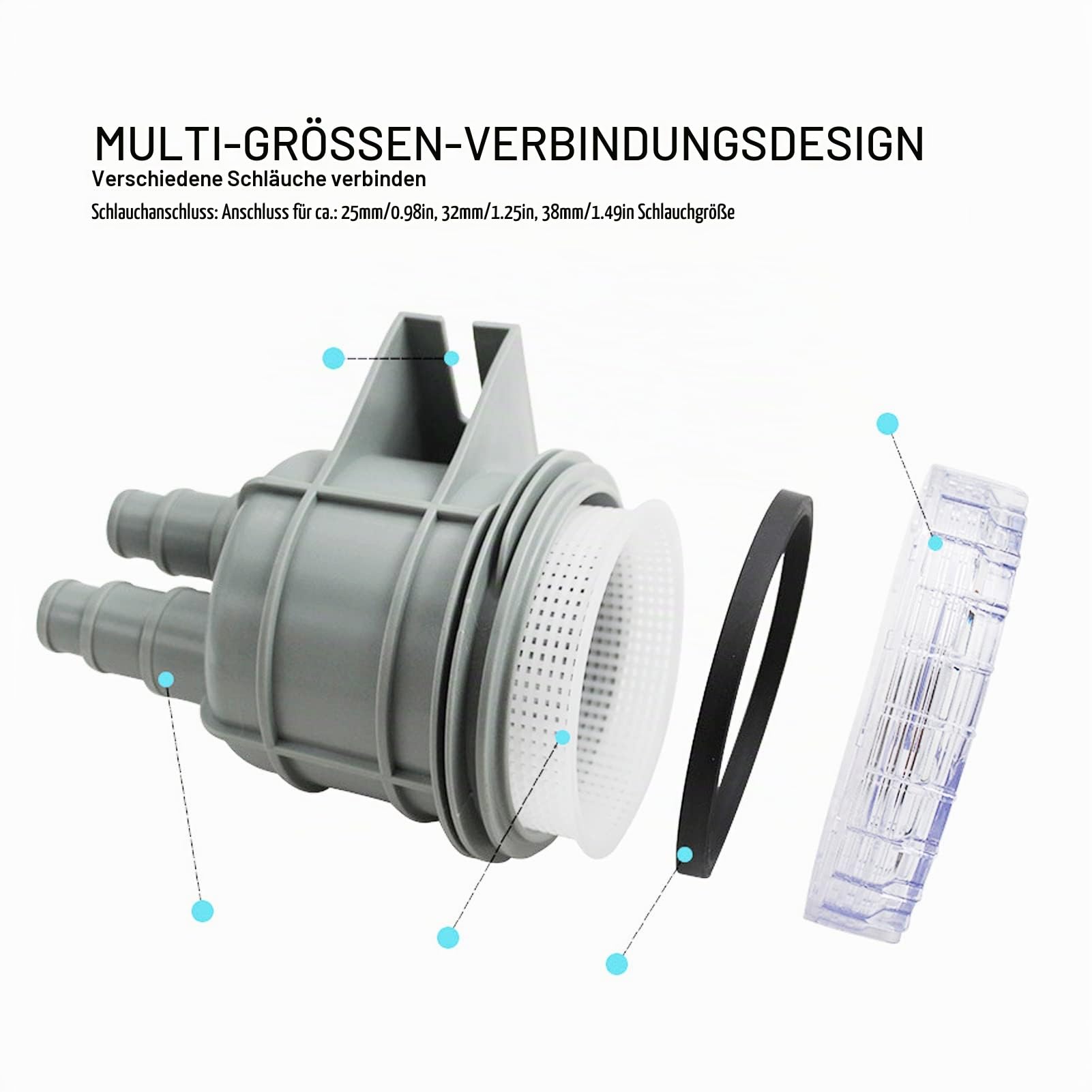 Meerwasser-Siebfilter, ABS-Kunststoff Transparentes Gehäuse Anschlüsse in verschiedenen Größen Marine Intake Kühlwasserfilter Abnehmbarer Deckel Marine-Boot-Ansaugung