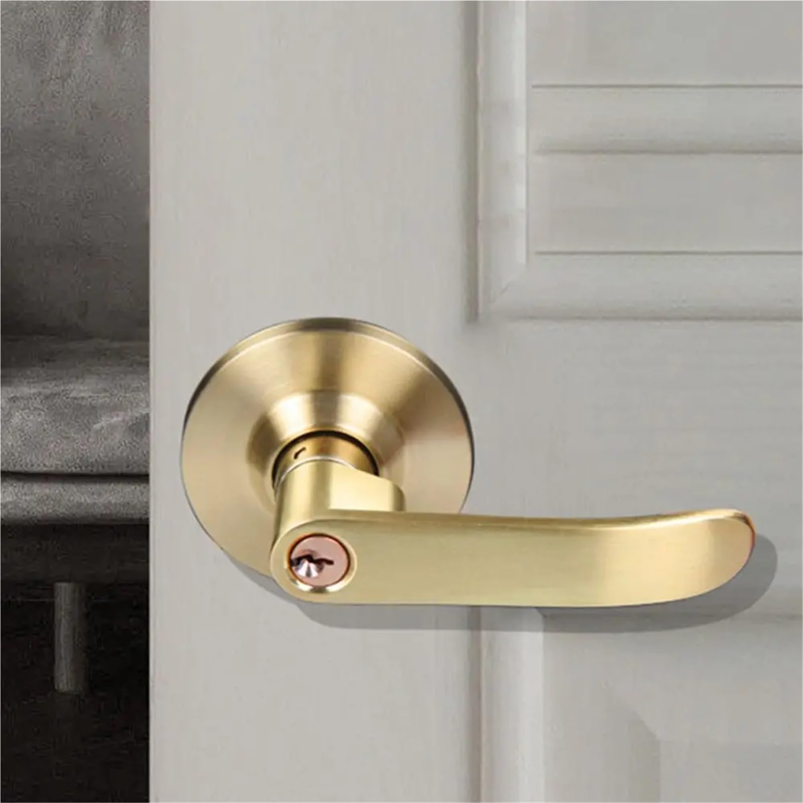 Manija De La Puerta Palanca de bloqueo de puerta Interior Reversible, manija de privacidad con acabado de latón satinado recto, fácil de instalar con borde redondo(Silver-70mm Keyless)