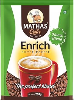 Mathas Enrich Coffee Powder | Leading Indian Filter Coffee | 70% Coffee 30% Chicory (Enrich, 200gm)