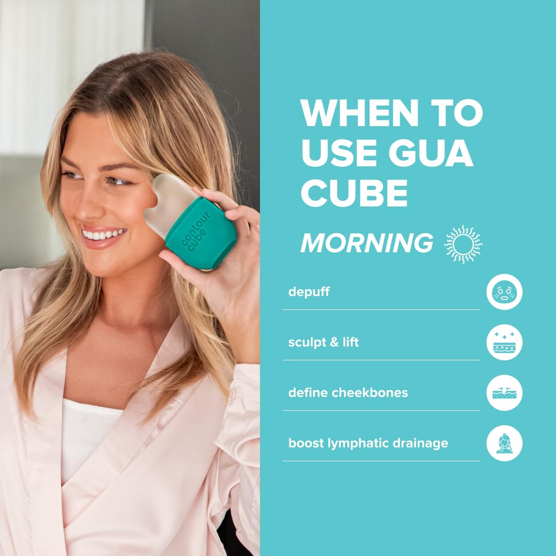 Contour Gua Cube - Gua Sha Face Massage Tool - Ice Roller for Sculpting, De-Puffing & Lymphatic Drainage - Face Ice Roller & Massager - Compact Skin Care Tools for Daily Skincare & Travel - Jade
