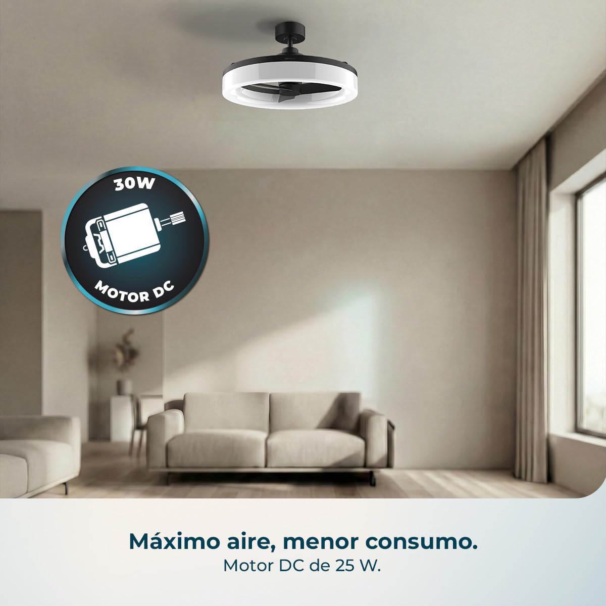 Cecotec Ventilador de Techo con Luz EnergySilence LampAero 770 LightDesign. 25W, Motor DC, 3 Aspas, Luz LED Regulable, Mando a Distancia, Temporizador, 6 Velocidades, Función Verano/Invierno | Fernbedienung, Timer bis 8 Std., 6 Geschwindigkeitsstufen, Som