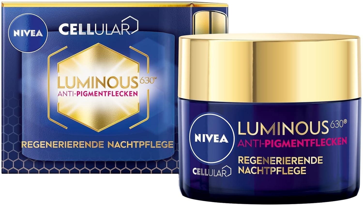 NIVEA Cellular Luminous 630 Anti Pigmentflecken Nachtpflege (50 ml), Gesichtscreme für die Nacht bei Pigment- und Altersflecken, regenerierende Nachtcreme mit Hyaluron