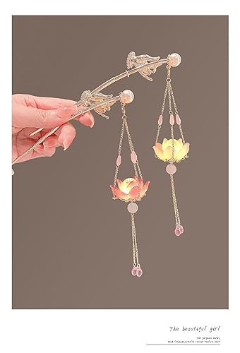 Miniatura 2 de Farol luz borla horquillas palo chino en espiral pelo antiguo horquilla accesorios para el cabello para mujeres Lotus-#04