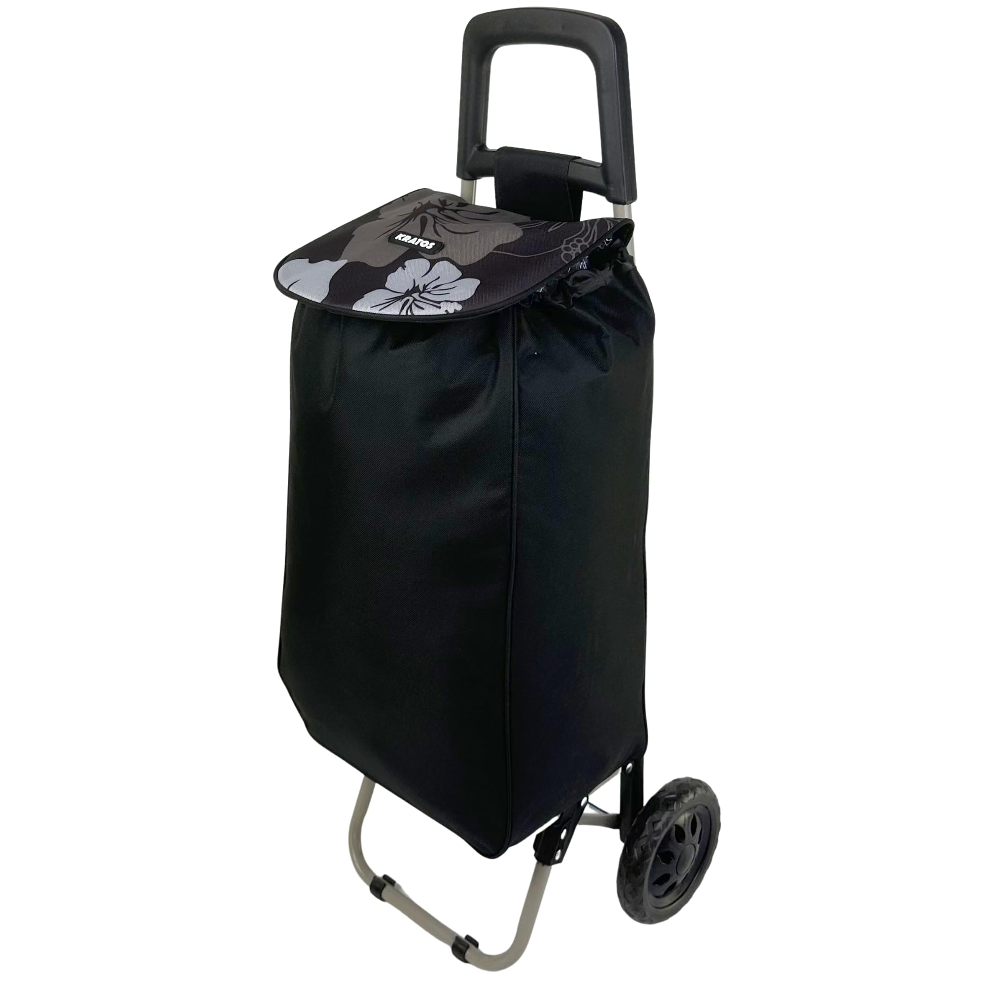 Fergana - Foldable shopping trolley: large-capacity, lightweight, waterproof, and easy to maneuver. Ideal for groceries, laundry, and markets; compact for storage. (Flower (Grey/White), Large)