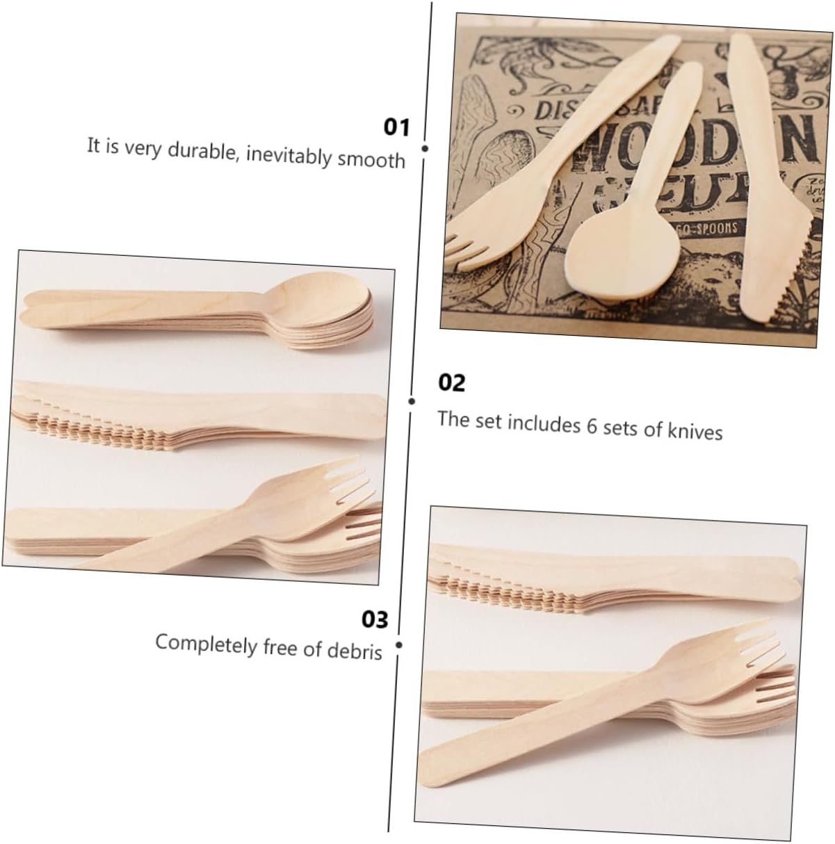 Disposable Wooden Cutlery Set 18 Pieces with Forks Knives Spoons Biodegradable Tableware for Birthday Party Picnic Catering