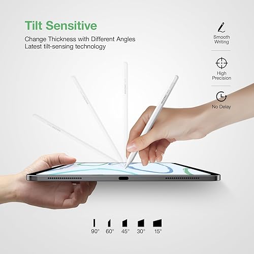 Miniatura 3 de AMAZINGTHING Lápiz óptico activo para iPad Pro/Air/Mini, rechazo de palma, sensibilidad a la inclinación, carga inalámbrica magnética, alternativa