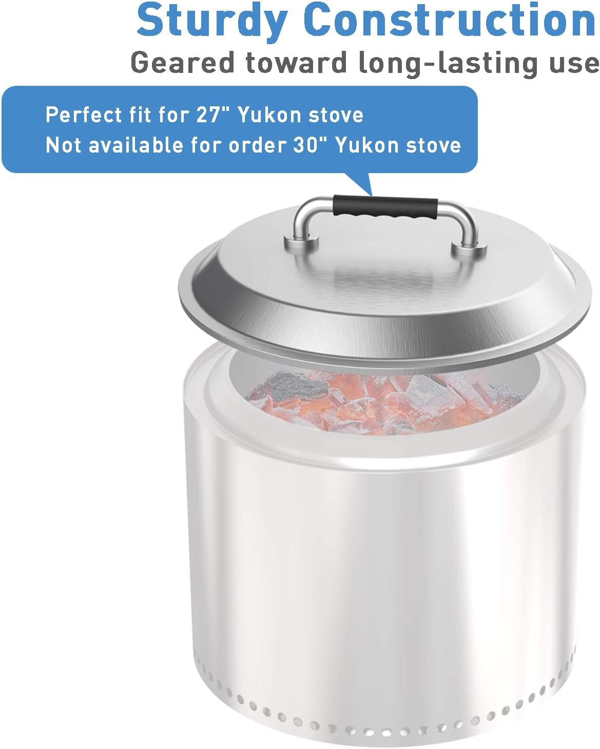 Fire Pit Lid for Solo Stove Yukon - Stainless Steel Lid with Silicone Wrap Handles - 27 Inch Outdoor Fire Pit Shield Stove Accessories (Yukon)