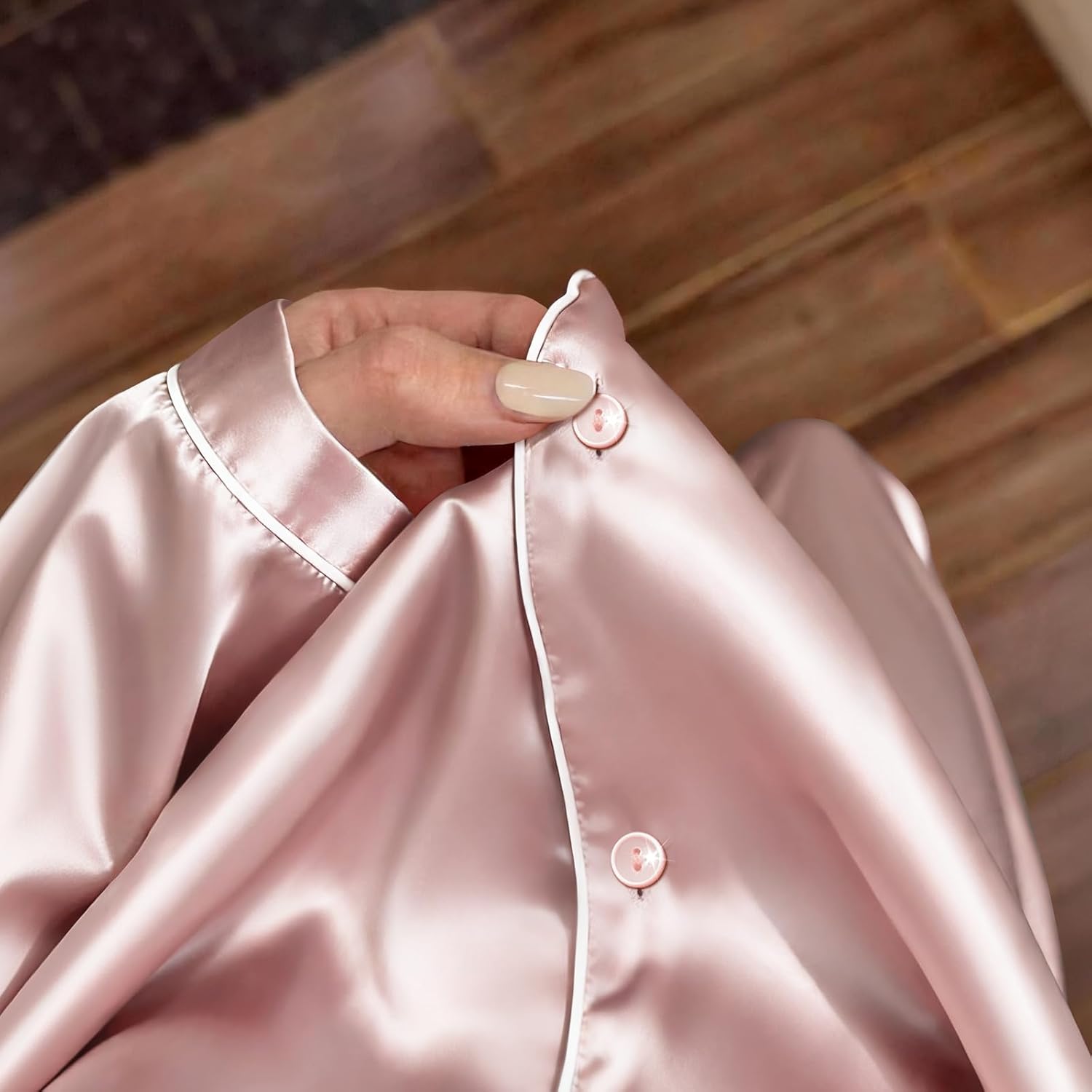 Womens Silk Satin Pajama Sets Long Sleeve,2 Piece Sleepwear with Button Down Top and Pants,Soft Loungewear