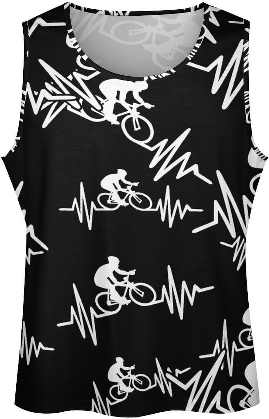 Heartbeat Pulse Line with Bike Mens Tank Tops Sleeveless Muscle Shirts Beach Casual Gym Shirt Vest Tee Tops