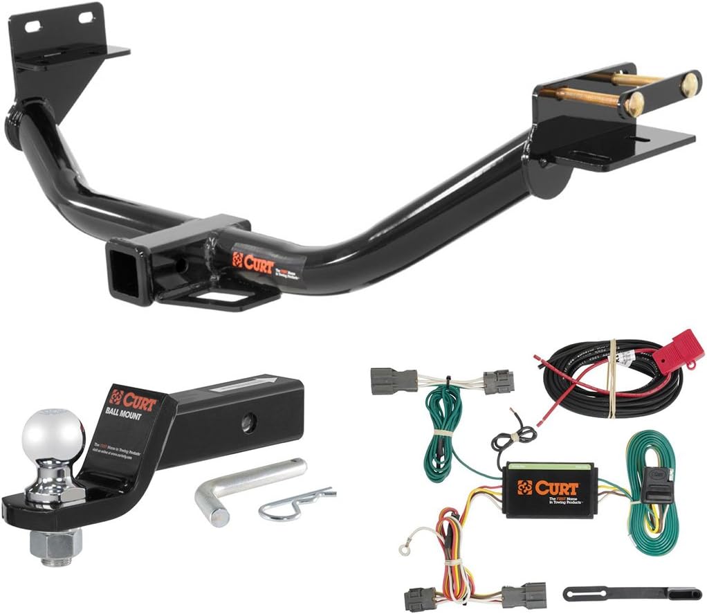 Curt Class 3 Trailer Hitch 2 Inch Receiver with Custom Wiring Harness & Loaded Ball Mount fits 2013 2015 Hyundai Santa Fe Sport | 13152 56184 45036