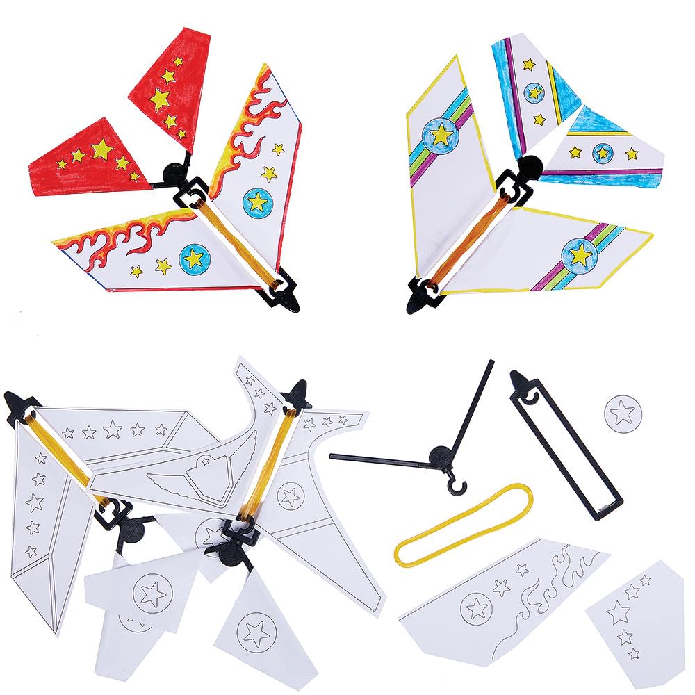 Baker Ross VC215 Make Your Own Flying Wind-up Planes - Pack of 8, Colour-In Flying Plane Toys