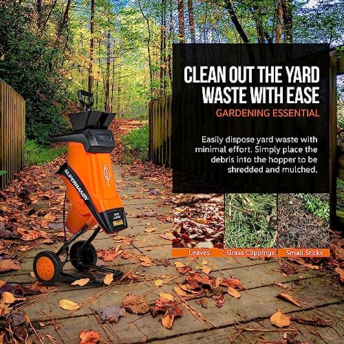 SuperHandy Leaf Shredder Mulcher, Corded Electric, 17:1 Reduction, 15A 1800W 120VAC Dual Edge Blades, for Brush, Sticks, Dry Debris