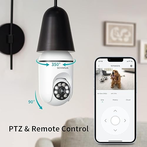 Miniatura 3 de SEHMUA Cámara de seguridad inalámbrica con bombilla de 2K, WiFi para exterioresinteriores con visión nocturna a color, movimiento de 360 y alerta de