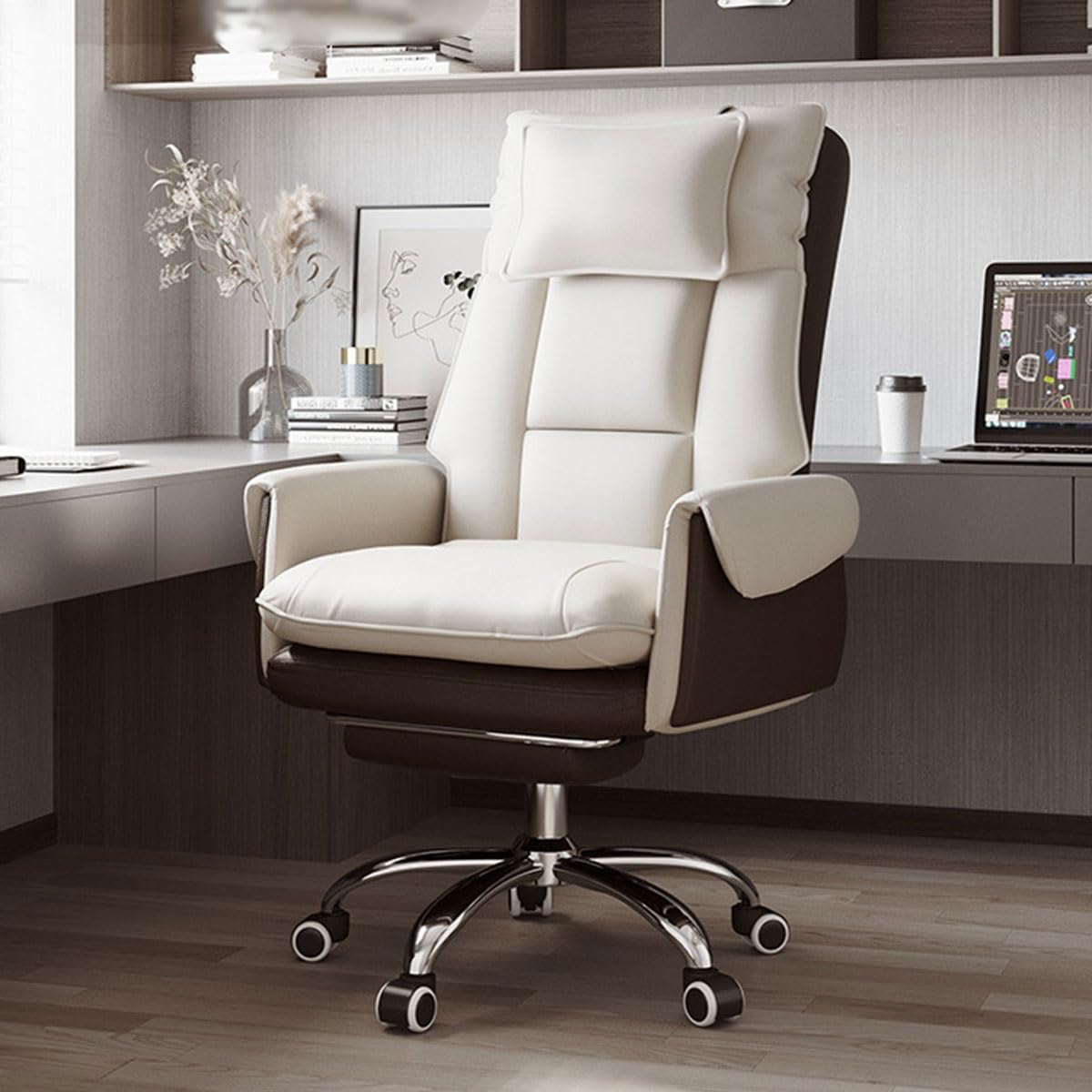NZPOST Executive Chair Leather Office Chair with Arms Height Adjustable Swivel Home Office Chair for Studying,Ergonomic Computer Chair with Wheels Task Chair