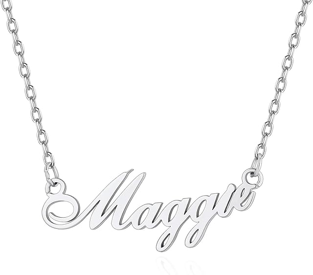 Custom4U Custom Name Necklace,Personalised Nameplate Jewellery Gifts for Women Girl Mum,Silver/Gold/Black,with 16+2''/40+5cm Chain,(with Gift Box)