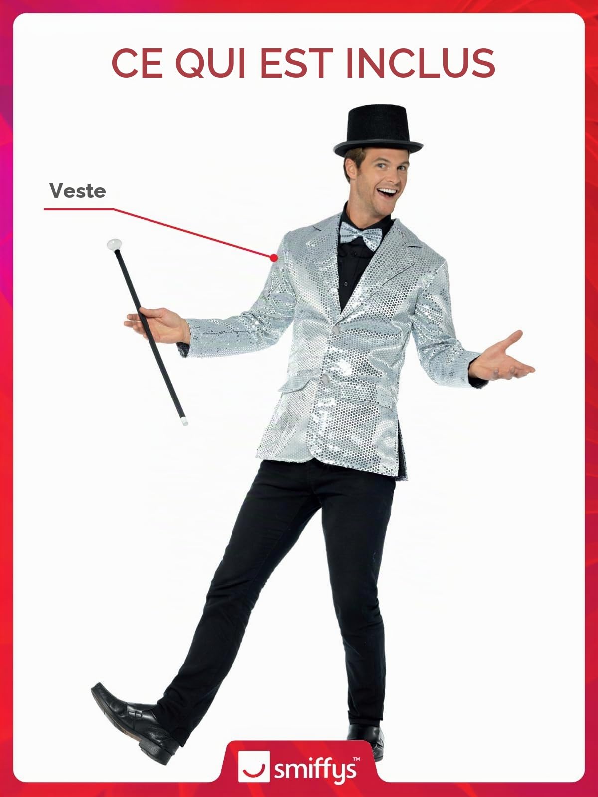 Smiffys - 21139L - Déguisement Homme, Veste À Paillettes - Taille - Argent