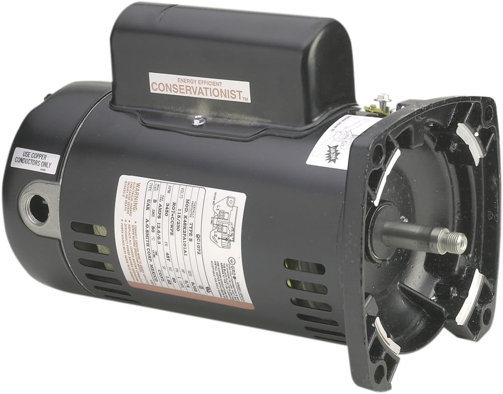 A.O. Smith SQ1202 2 HP, 3450 RPM, 48Y Frame, Capacitor Start/Capacitor Run, ODP Enclosure, Square Flange Pool Motor
