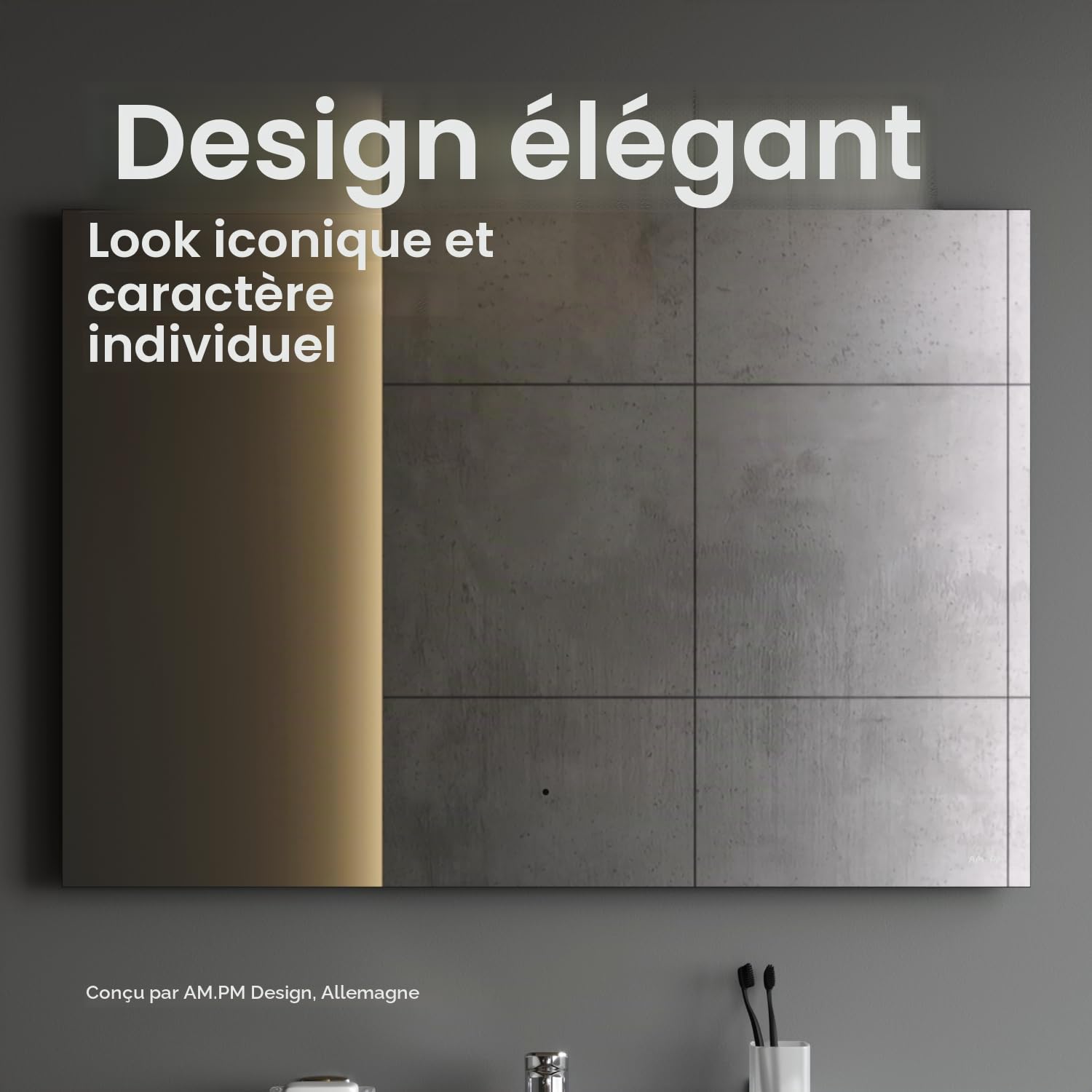 AM.PM Hit – Miroir Salle de Bain LED 100 x 70 cm | Miroir Mural Rectangulaire sans Cadre avec Éclairage | Lumineux Dimmable 3 Couleurs | Capteur sans Contact & Anti-Buée | Lumière Intégrée | Argenté