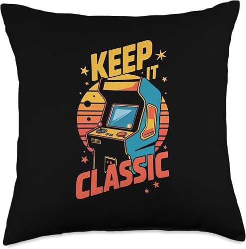 Retro Arcade Vibes  Keep It Classic 80s Gamer Style Throw Pillow