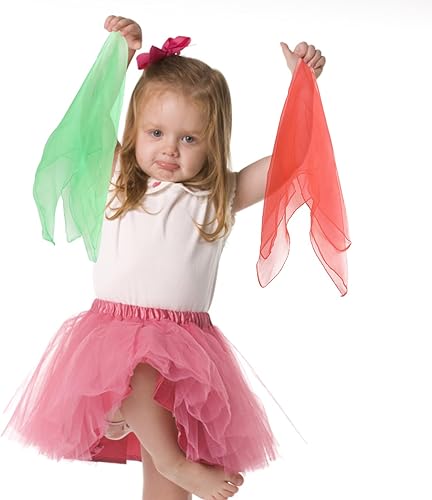 Miniatura 6 de KIMOBER 24 bufandas cuadradas de baile, 12 colores malabares de seda, trucos de magia de música, accesorios para niños pequeños (24 x 24 pulgadas)