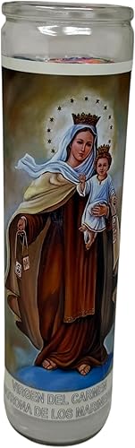 Miniatura 6 de Virgen del Carmen veladora de rezo sin fragancia 14 oz Vaso Grande UNA pieza Vela de oración de una pieza 14 oz de vidrio alto oración al reverso en