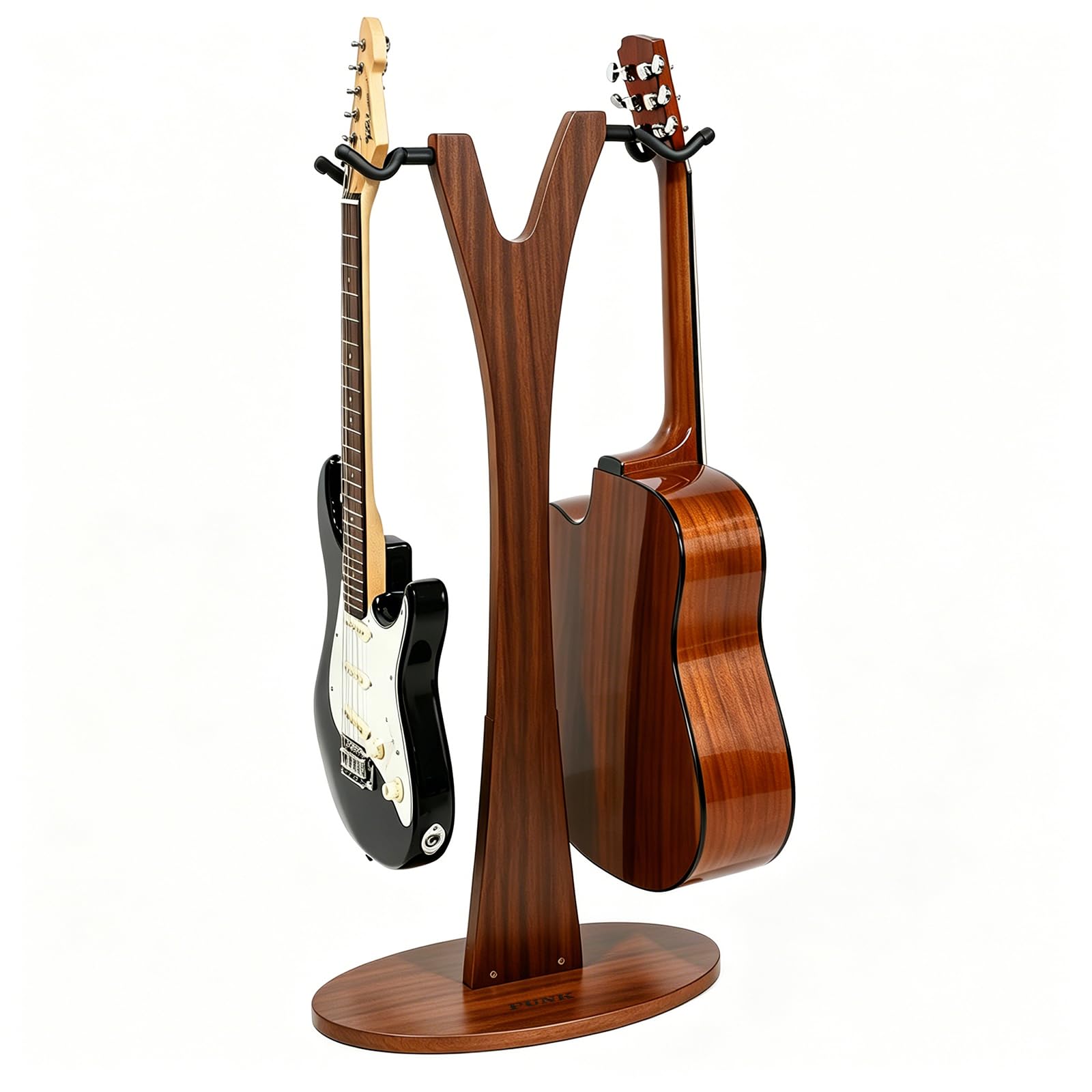 PUNK Soporte doble para guitarra, 2 soportes ajustables para guitarra, 2 soportes para guitarra eléctrica acústica, bajo, soporte de madera para múltiples guitarras, fácil de montar (nogal)
