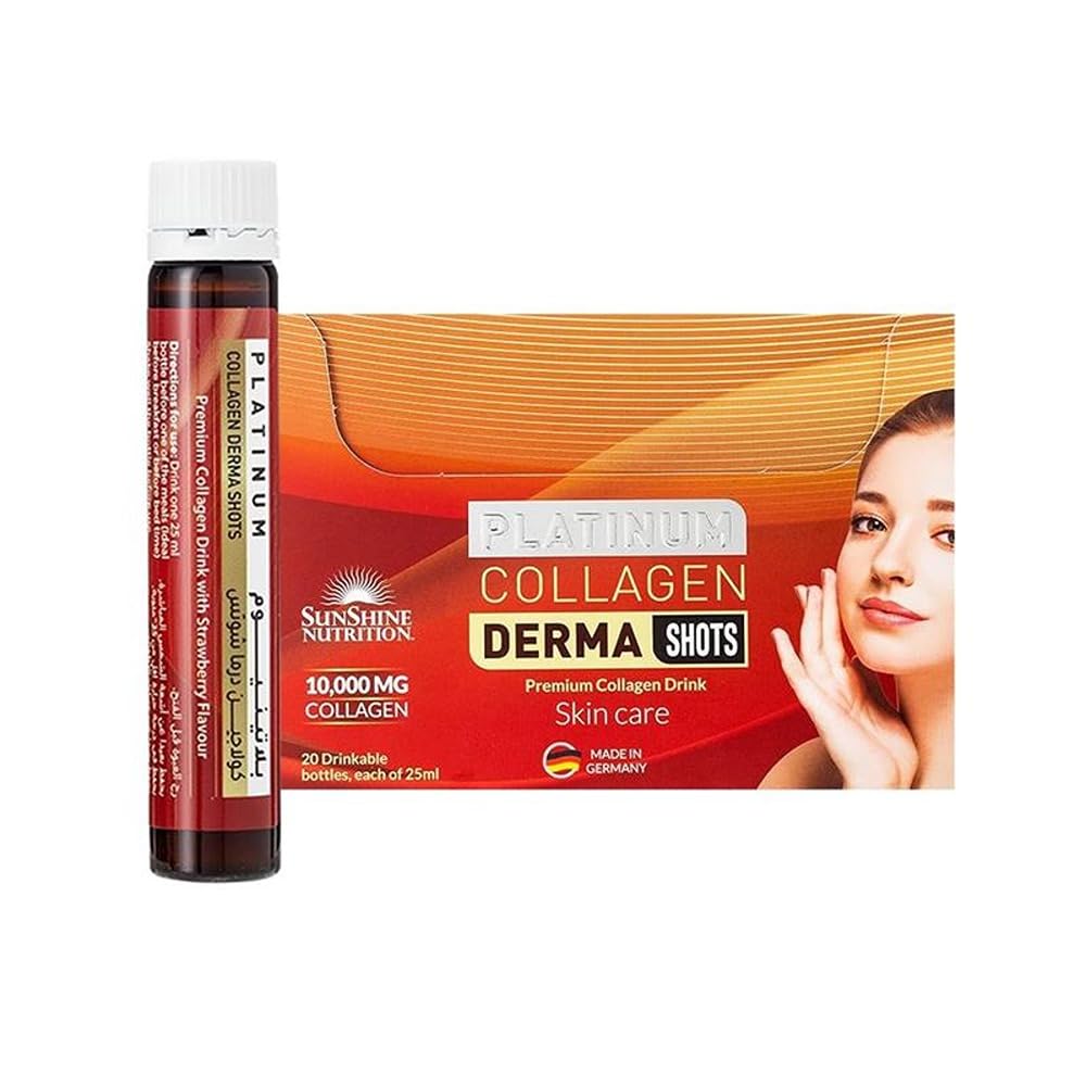 Sunshine Nutrition Platinum Collagen Derma Shot (20 Bottles X 25 Ml Each) | Premium Collagen Drink For Skin Care | Strawberry Flavor