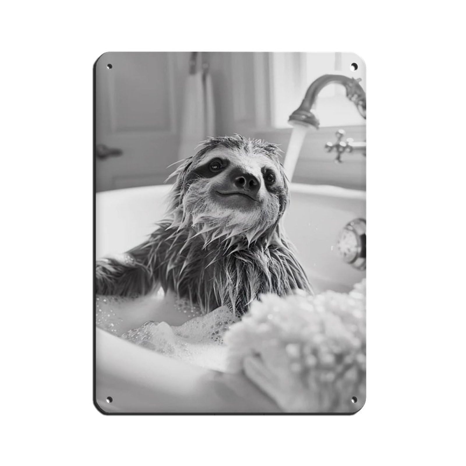 Sloth in The Bathtub, Funny Animal Poster (4) Tin Sign Vintage Metal Pub Club Cafe Bar Home Wall Art Decoration Poster Retro 12x16inch(30x40cm)