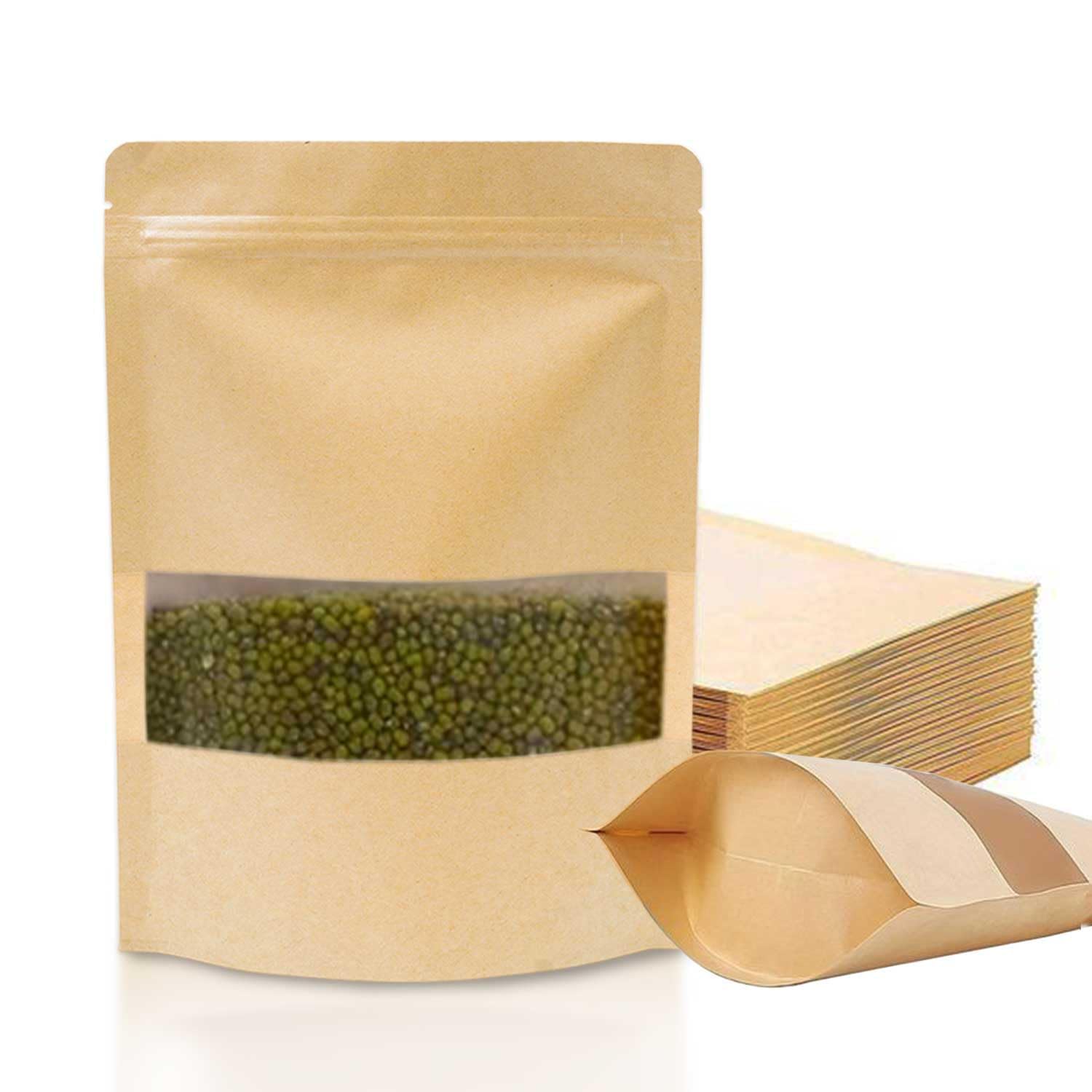 SKY FLEXI PACK Kraft Paper Ziplock Pouch 16 x 23cm, Pack of 50 Airtight Reusable Stand Up Waterproof Multi-purpose Storage Bags with Rectangle Transparent Window, Capacity up to 750g (B0CH8D51K4) Amazon Price History, Amazon Price Tracker