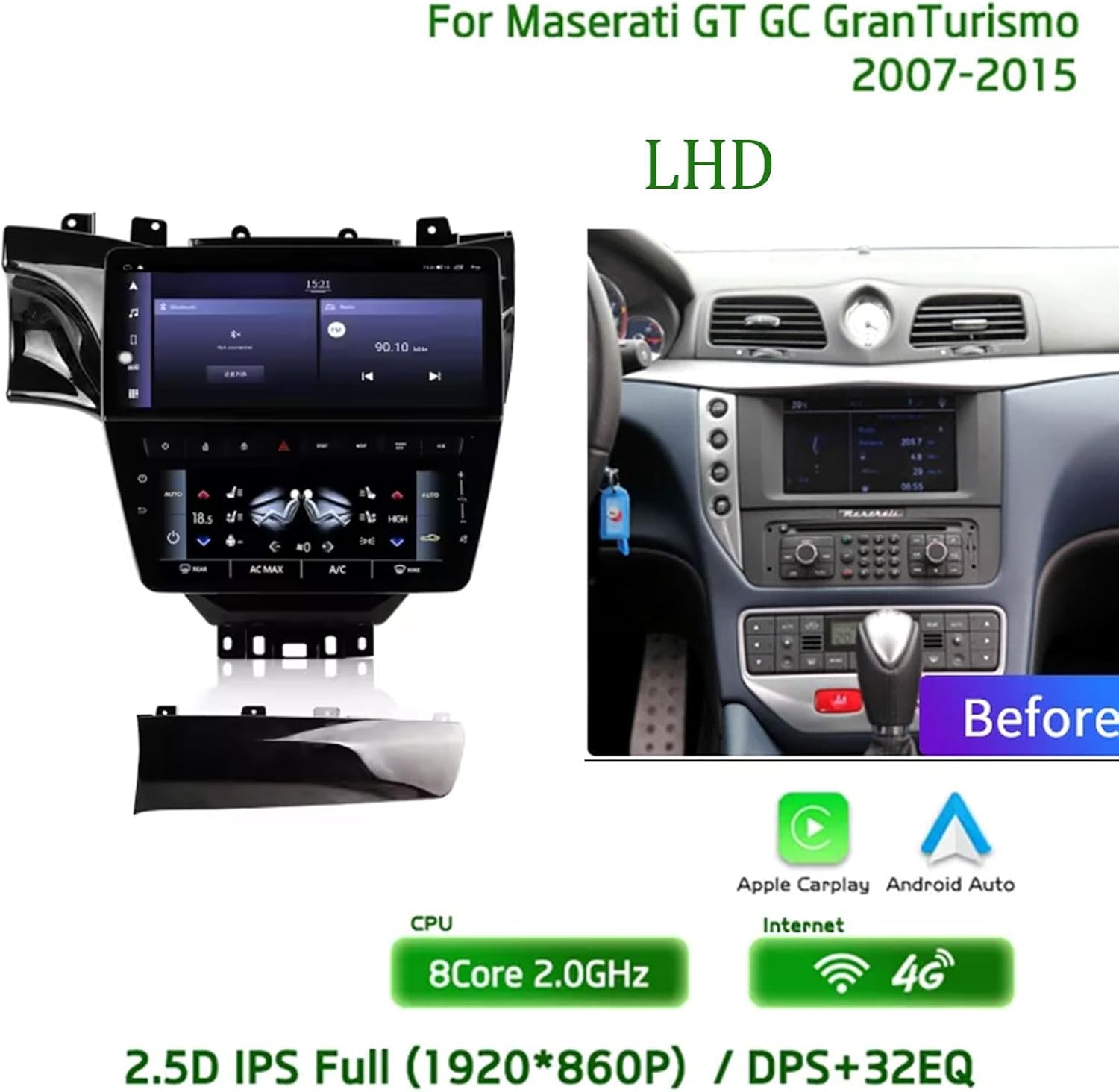 12.3 Inch Android 12 Car Radio for Maserati GT/GC Gran Turismo 2007-2015 Car Radio Bluetooth Video Carplay Central Multimedia Player Stereo Head Unit-LHD
