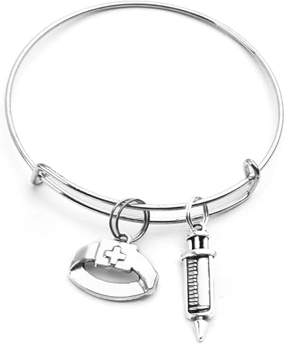 Miniatura 5 de 75 dijes de plata antigua para enfermera, estetoscopio, ambulancia, jeringa, gorro, colgantes, dijes de tema médico, suministros de manualidades