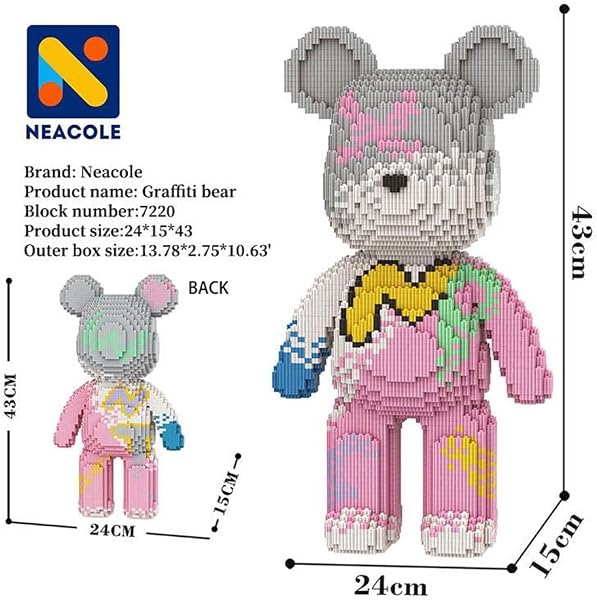 Bloques de construcción en forma de oso (7220 piezas) - 43/46 cm - Bloques de construcción en micro 3D para animales adultos y niños - Decoración para el hogar y la oficina - Regalos - 2