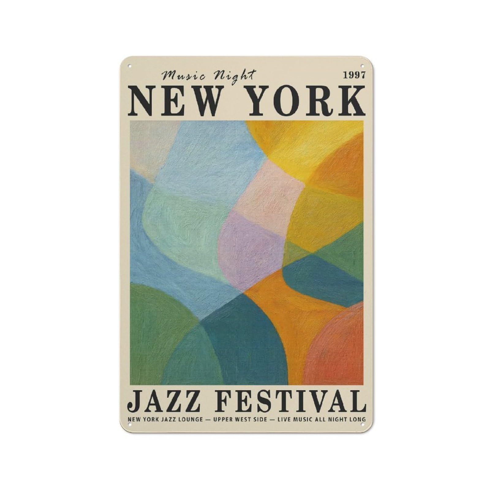 Junmoney Style-17 Tin Sign With New York Jazz Festival Design 30X20cm, Understated Studio Wall Plaque For Hobby Room, Office, Lounge Or Living Room