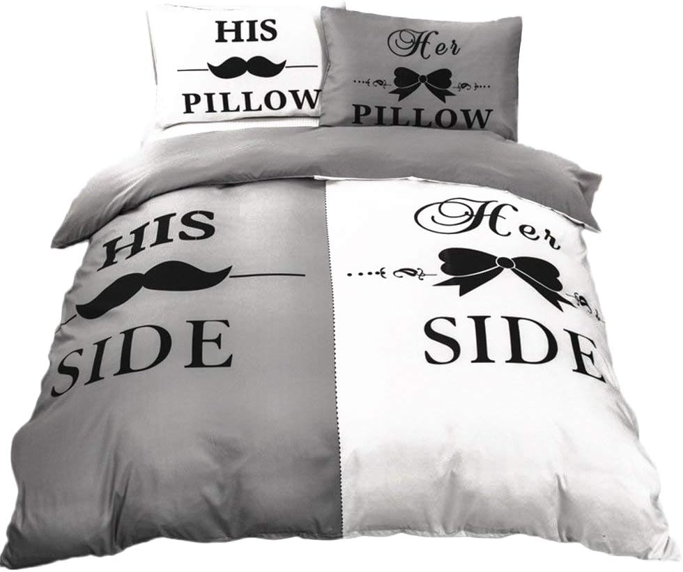 Shamdon Home Collection Her Side His Side 3PCS Duvet Cover Set Couple Bedding Set Include Duvet Cover with Pillowcases