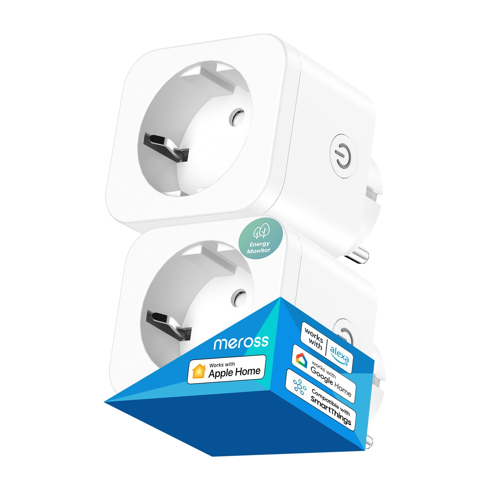 Meross Enchufe Inteligente 16A, Enchufe Inteligente Wifi Con Mide El Consumo, Enchufes Con Mando a Distancia, Enchufes Matter Compatible con HomeKit, Alexa y Google Home, SmartThings, 2 Piezas