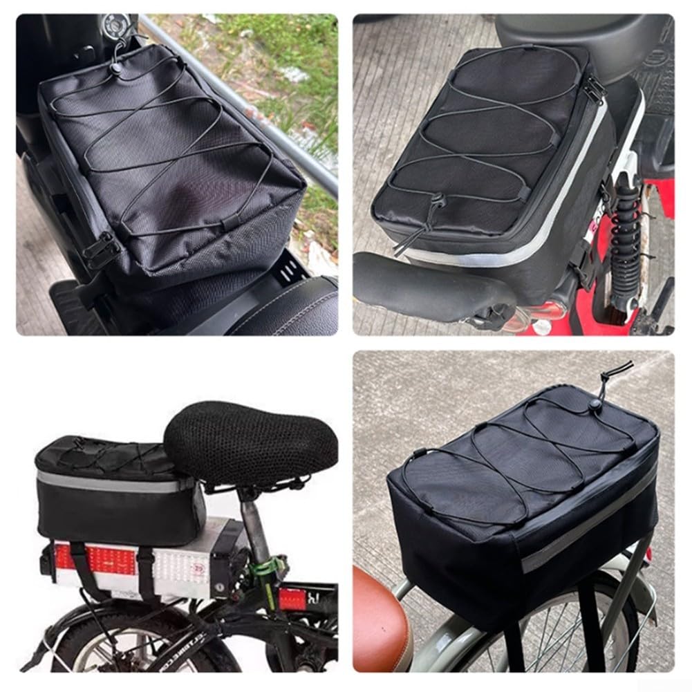 Borsa da bagagliaio per bici elettrica e biciclette, impermeabile da ciclismo, con tasche laterali, riflettente elettrico per portapacchi posteriore, per una maggiore durata (nero)