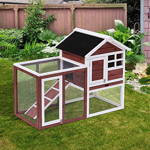 XLYYLM Kaninchen Hutch Indoor Outdoor, hölzerner Hühnerstall, Häschenhutch mit Lauf, Belüftungstür, abnehmbares Tablett… – Bild 3