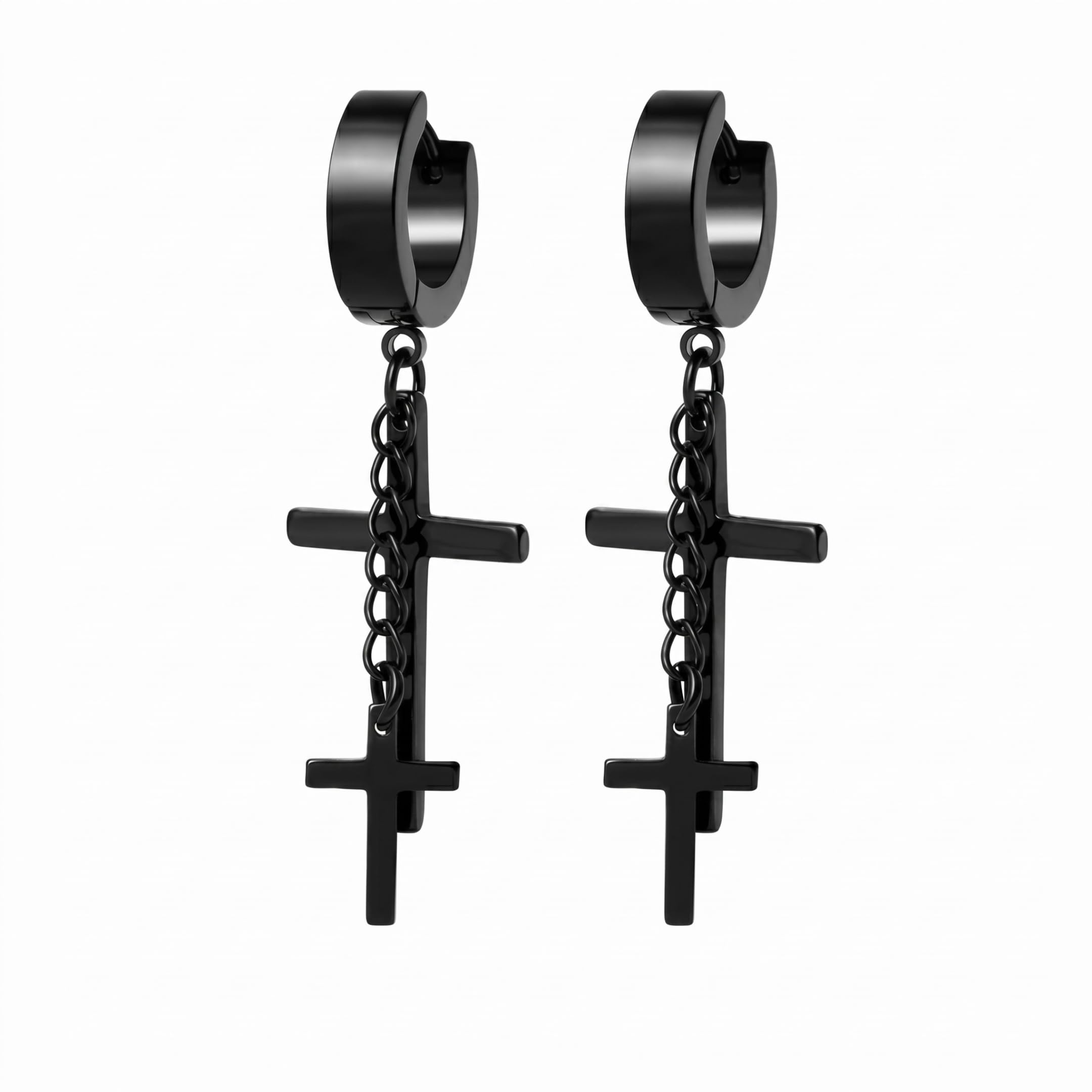 DOUBLE CROSS NOIRCHAIN BLACK - Titanium Steel Hoop Earrings for Men & Boys-image-46